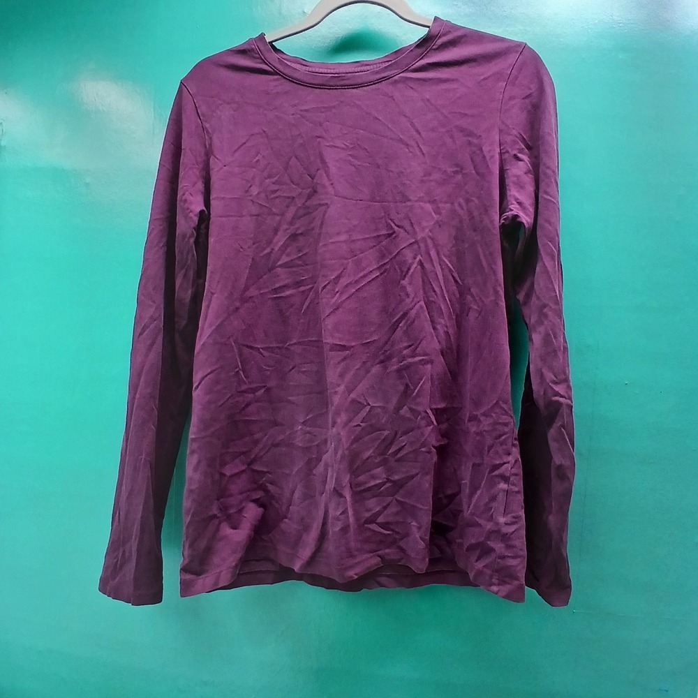 Lands' End Relaxed Fit Long Sleeve Tee S Purple Supima Cotton Minimalist Basic
